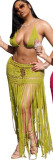 Women's Sweet Crochet Cutout Bikini Cover-Up Fringe Beach Skirt Set