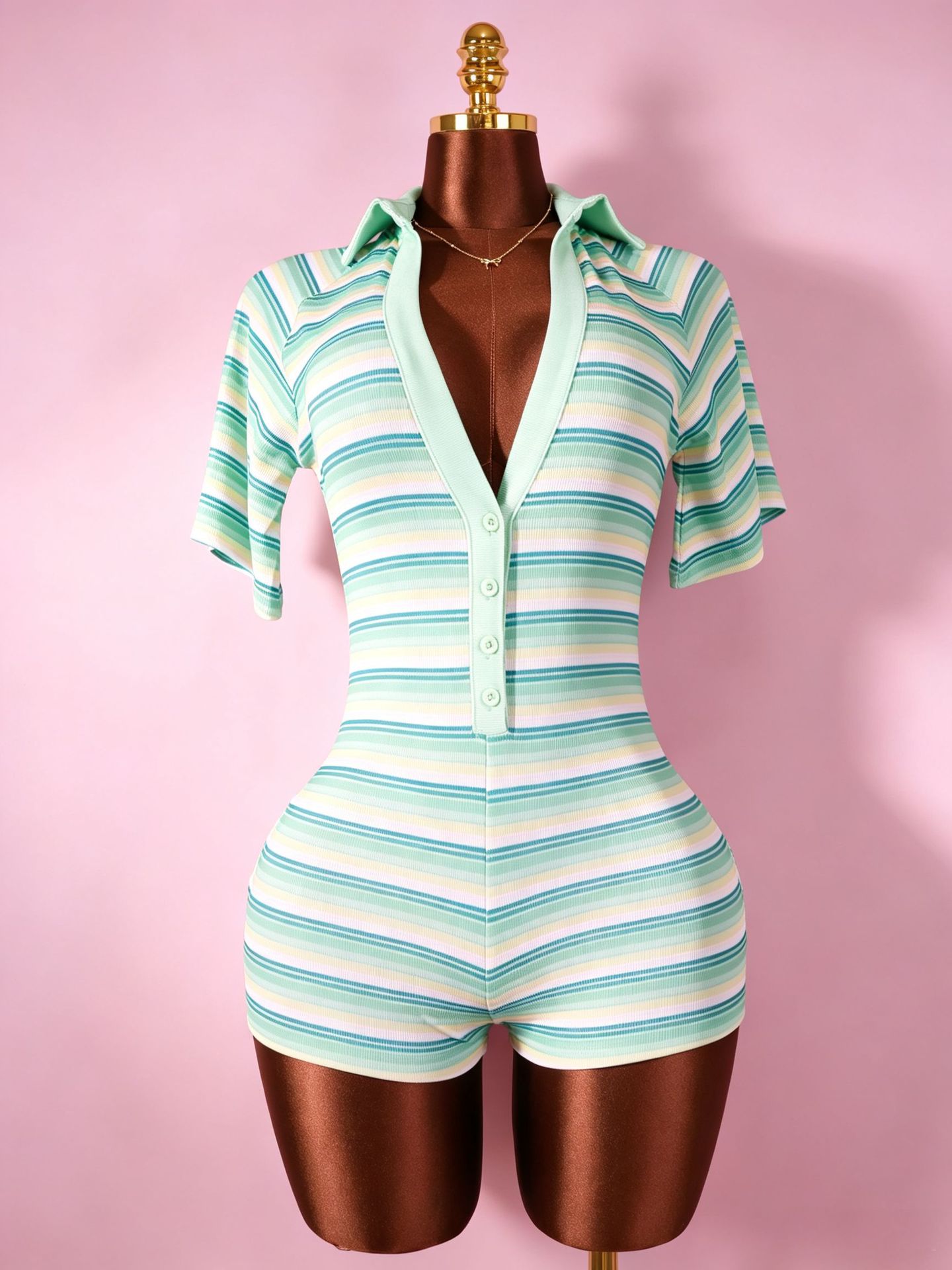 Ribbed Deep V-Neck Romper for Clubwear