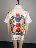 Women's Autumn Print Turndown Collar Short Sleeve Shirt