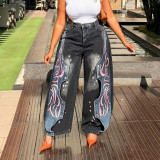 Asymmetrical Patchwork Paint Splatter Denim Pants