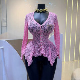 Women's Autumn Chic Sexy Lace Patchwork Asymmetrical Long Sleeve T-Shirt