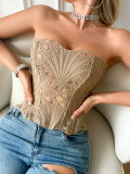 Women's Mesh Cutout Irregular Double-Layer Lace Tight Fitting Corset Top