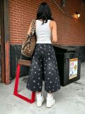 Street Style Star Applique Embroidered Cropped Denim Pants