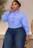 Summer Women's Fashion Rhinestone Striped Turndown Collar Long Sleeve Shirt