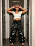 Street Style Paint Splatter Rhinestone Star Graffiti Denim Pants
