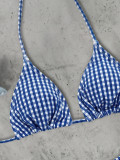 Women's Sexy Plaid Print Halter Neck Lace-Up Low Waist Two-Piece Bikini Set