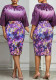 Summer Plus Size Women's Printed Round Neck Bat Sleeve Top & Midi Skirt Two-Piece Set