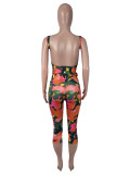 Women's Sexy Floral Print Low Back Tank Top & Cropped Pants Set