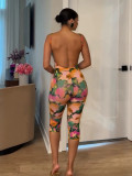 Women's Sexy Floral Print Low Back Tank Top & Cropped Pants Set