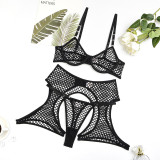 Women's Sexy See-Through Fishnet Three-Piece Lingerie Set