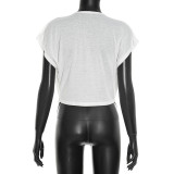 Summer Women's Fashion Career Deep V Cowl Neck Short Sleeve T-Shirt