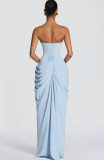 Women's Sexy Strapless Asymmetrical Ruched High Slit Dress