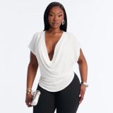 Summer Women's Fashion Career Deep V Cowl Neck Short Sleeve T-Shirt