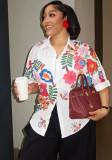 Women's Autumn Print Turndown Collar Short Sleeve Shirt