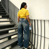 Fashion Washed Paint Splatter Denim Pants