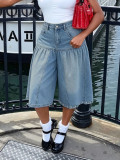 Ruched Studded Washed Cropped Denim Pants