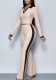 Women's Street Contrast Trim Turndown Collar Long Sleeve Slim Fit High Waist Flared Pants Two-Piece Set