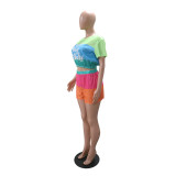 Women Sequin Print Casual T-Shirt and Shorts Two-Piece Set