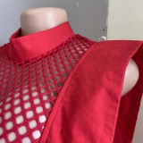 Plus-Size Summer Flutter-Sleeve Cutout Patchwork Dress