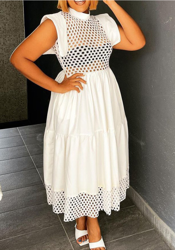 Plus-Size Summer Flutter-Sleeve Cutout Patchwork Dress