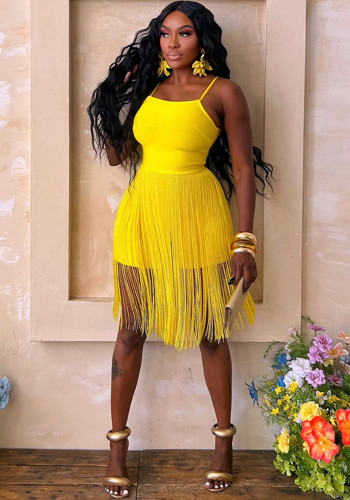 African-Style Sleeveless Tassel Dress