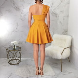 Women's Fashion Slash Shoulder Slim Waist A-line Dress