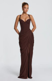 Women Sexy Strapless Formal Party Dress with Ruched Slit Detail