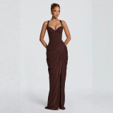 Women Sexy Strapless Formal Party Dress with Ruched Slit Detail