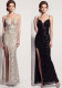 Women's Formal Party Chic Sequin Deep V-Neck Strap High Slit Maxi Evening Gown
