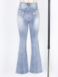 Women Embroidered Denim Bell-Bottom Pants