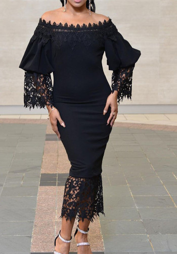 Women Lace Patchwork Off-Shoulder Formal Bodycon Dress