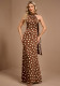 Summer Women's Polka Dot Halter Neck Tie Collar Sleeveless A-Line Evening Dress