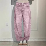Women Ombré Beaded Casual Denim Pants