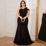 Plus Size Women's Formal Party One-Shoulder Bodycon Mermaid Evening Gown