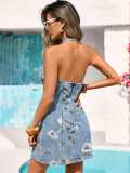 Women Halter-Neck Denim Dress
