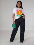 Women White Round-Neck Graphic Short-Sleeve T-Shirt