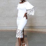 Women Lace Patchwork Off-Shoulder Formal Bodycon Dress