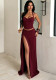 Women Sexy Two-Piece Set: Halter-Neck Top & Slit Maxi Skirt