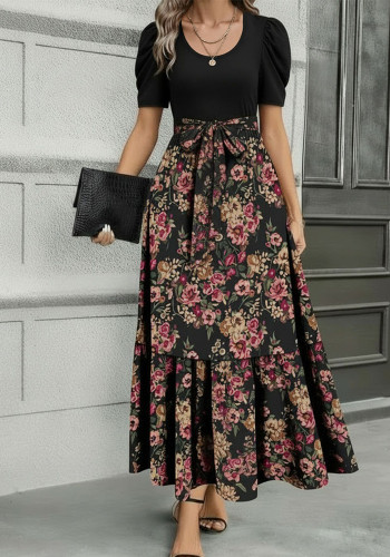 Plus Size Women's Bohemian Floral Loose High Waist Maxi Dress