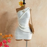 Women Summer Strapless Dress with Twisted Ruched Detail