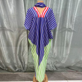 Women V-Neck Maxi Dress with African-Inspired Stripe Patchwork