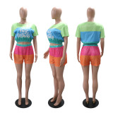 Women Sequin Print Casual T-Shirt and Shorts Two-Piece Set