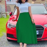 Plus-Size Autumn Solid Pleated Maxi Dress