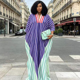 Women V-Neck Maxi Dress with African-Inspired Stripe Patchwork