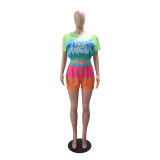 Women Sequin Print Casual T-Shirt and Shorts Two-Piece Set