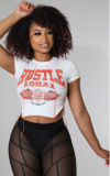 Women Letter-Print Short-Sleeve Summer Crop Top