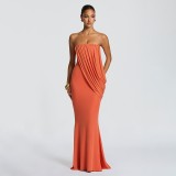 Women Strapless Bodycon Dress with Draped Mesh & Asymmetric Ruching