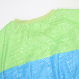 Women Sequin Print Casual T-Shirt and Shorts Two-Piece Set
