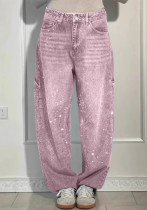 Women Ombré Beaded Casual Denim Pants Women Ombré Beaded Casual Denim Pants