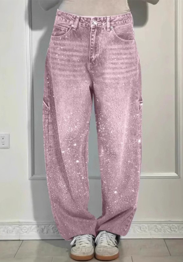 Women Ombré Beaded Casual Denim Pants